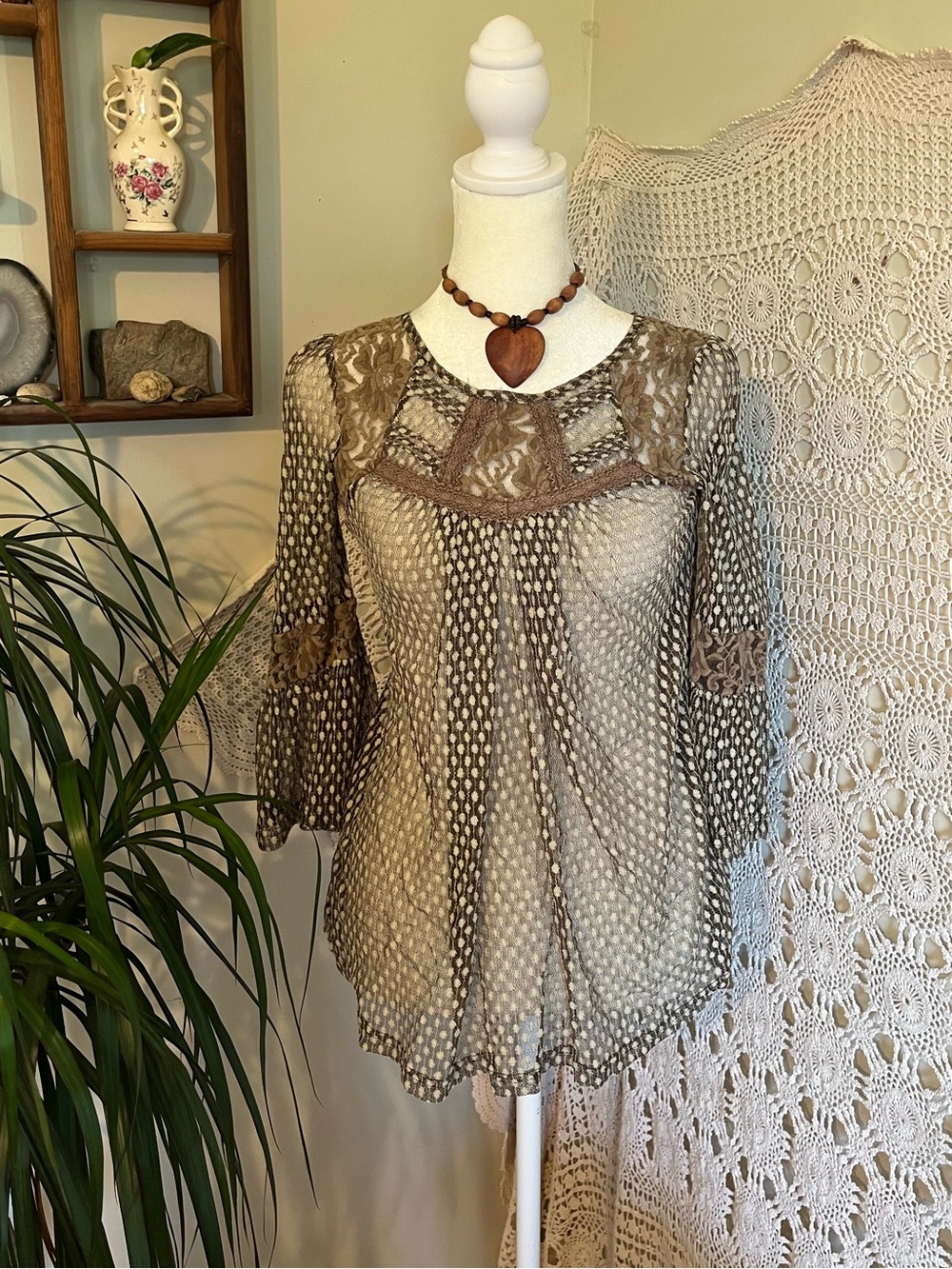 Altar’d state brown sheer three quarter bell sleeve flowy blouse fairycore